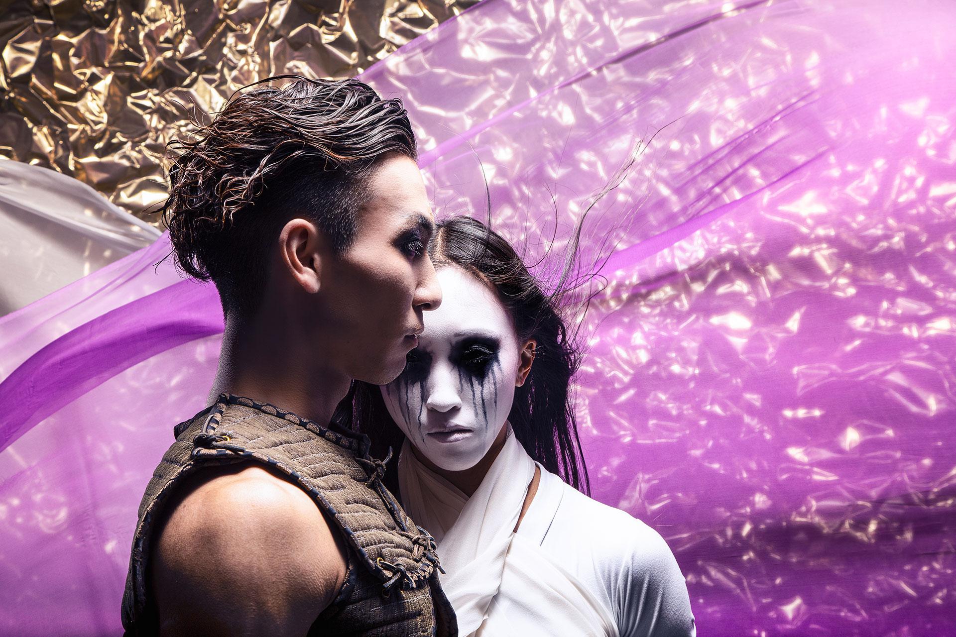 Riku Ito's Samurai mourns the loss of Geisha, but Minju Kang's ghostly Geisha looks on. Photo Guy Farrow.