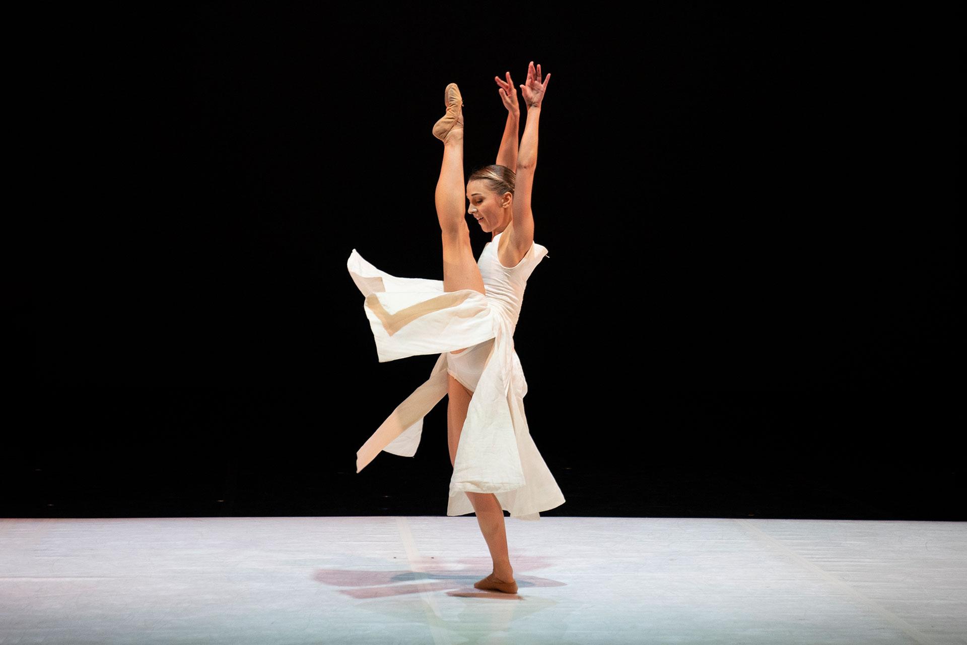 Antoinette Brooks-Daw high-kicking in The Kingdom of Back. Photo Emma Kauldhar