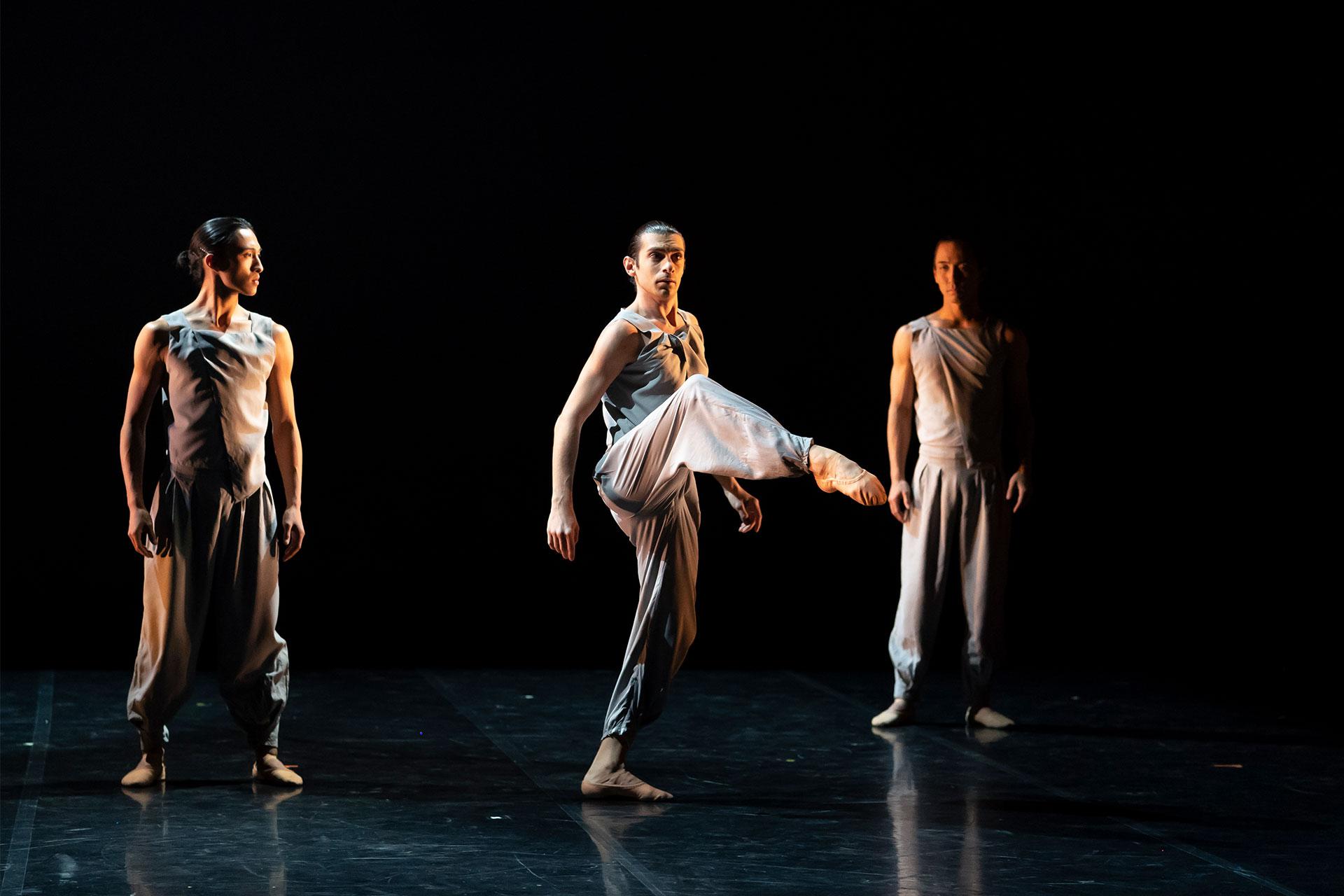 Matthew Koon, Filippo Di Vilio and Riku Ito in Mamela... Photo Emma Kauldhar