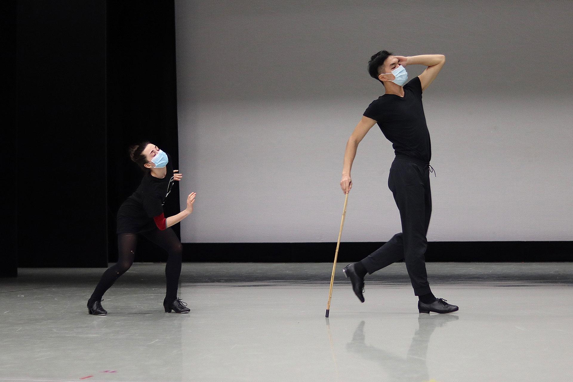 Julie Nunes and George Liang rehearsing Pinocchio, photo Alessandra Bramate