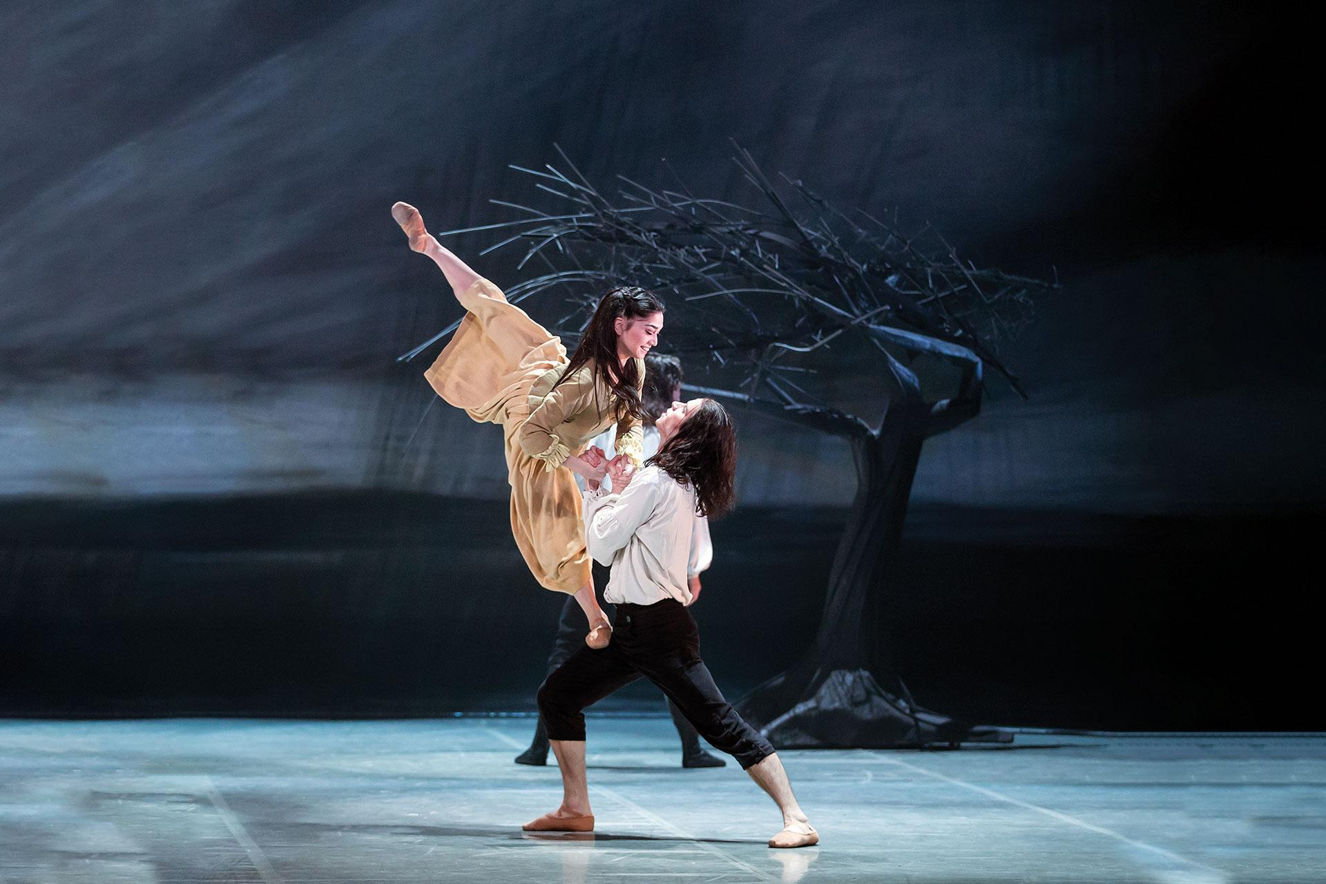 Cathy and Heathcliff dance on the moors in their carefree days.