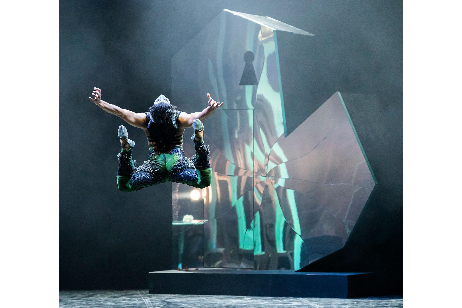 The Beast leaping away from the camera, his limbs behind him animalistically